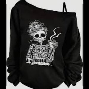 Black Skeleton Graphic Women's Cold Shoulder Sweater